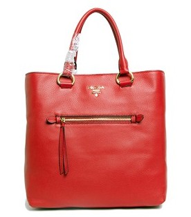 Prada Vitello Daino Tote Bag in Peonia Original Leather Red
