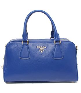 Prada Vitello Electric Blue Original Leather Bowler Bag