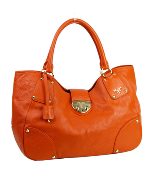 Prada Vitello Imported Calfskin Leather Tote Bag Orange