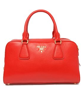 Prada Vitello Red Original Leather Bowler Bag