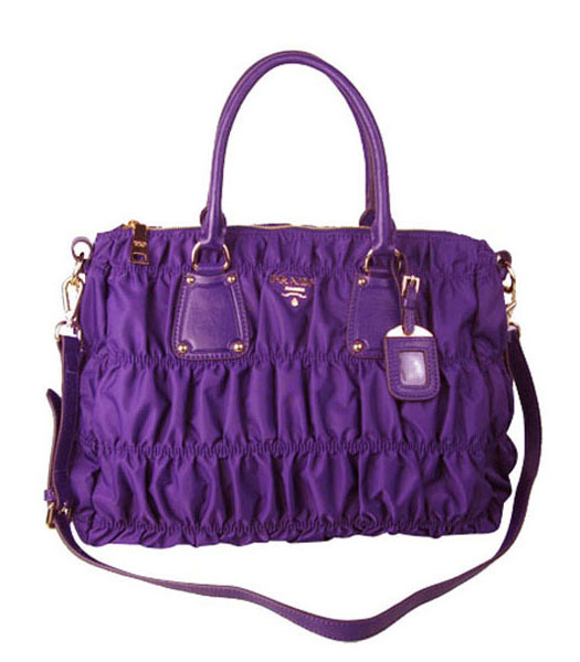 Prada Waterproof With Dark Purple Leather Tote Shoulder Bag