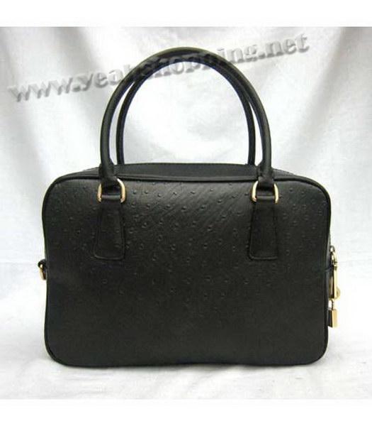 Prada Zip Top Tote Bag Ostrich Pattern Black-2