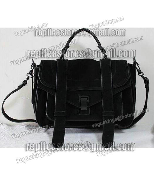 Proenza Schouler PS1 Medium Satchel Bag Suede Leather 6181 Black-1