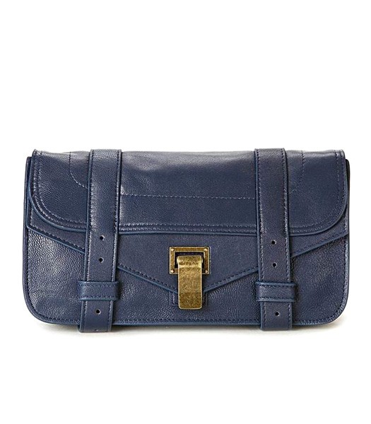 Proenza Schouler PS1 Pochette Clutch Bag Sapphire Blue Leather Golden Metal