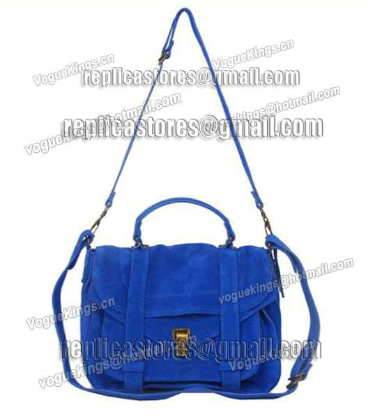 Proenza Schouler PS1 Small Satchel Bag Blue Suede Leather-1