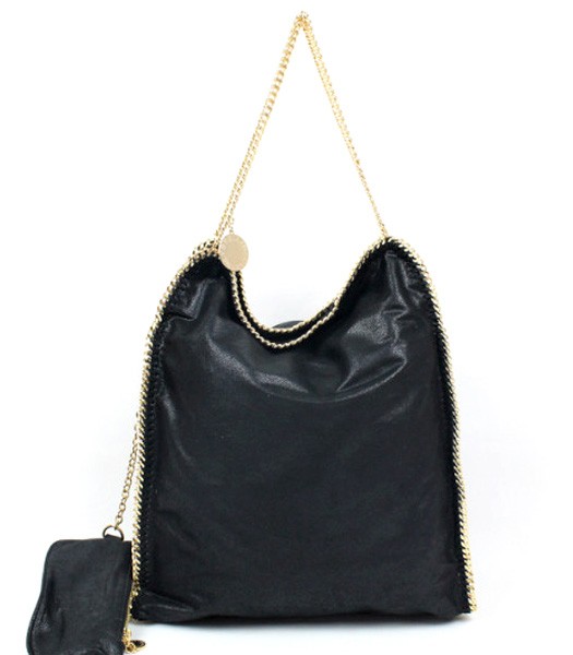 Stella McCartney Black Leather Shoulder Handbag Golden Chain