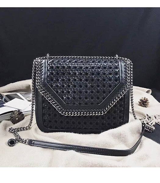 Stella McCartney Falabella Box Black Weave Wicker Polyester Fiber 24cm Shoulder Bag