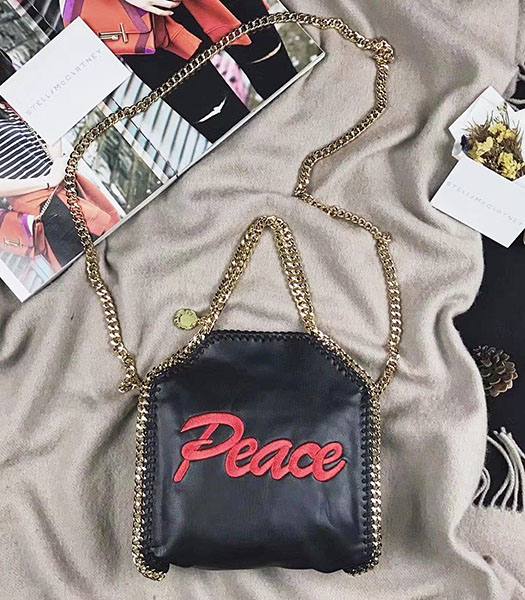 Stella McCartney Falabella Peach Black Napa 16cm Tote Shoulder Bag Golden Chains