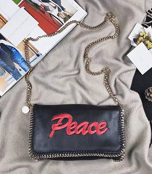 Stella McCartney Falabella Peach Black Napa Cross Body Bag Golden Chains