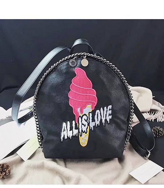 Stella McCartney Ice Cream Embroidery Black Environmental Polyester Fiber Backpack