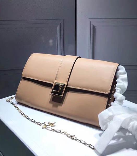 Valentino Apricot Leather Rivets Decorative Chains Shoulder Bag