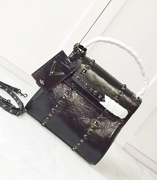 Valentino Black Leather Rivets Decorative Top Handal Bag