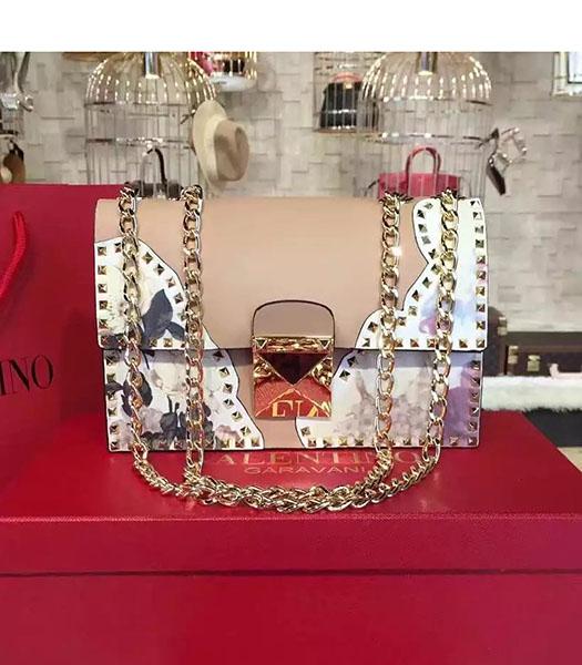Valentino BOX Nude Pink Leather Rivets Shoulder Bag Golden Chain