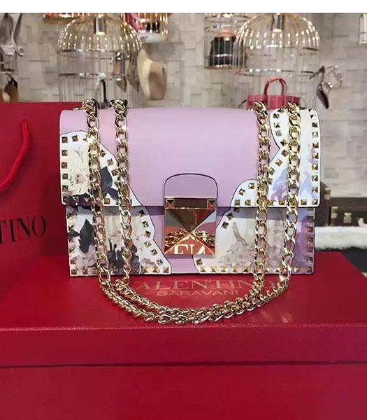 Valentino BOX Pink Leather Rivets Shoulder Bag Golden Chain