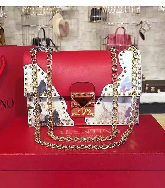 Valentino BOX Red Leather Rivets Shoulder Bag Golden Chain
