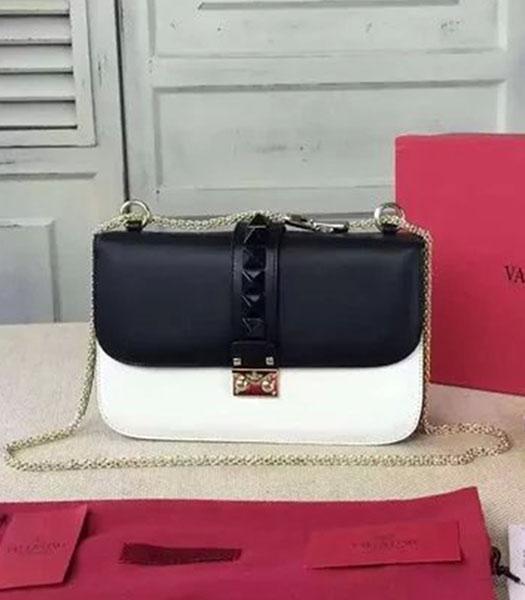 Valentino BOX Shoulder Bag Black/White Original Leather Golden Chain