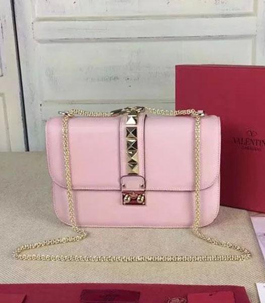 Valentino BOX Shoulder Bag Pink Original Leather Golden Chain