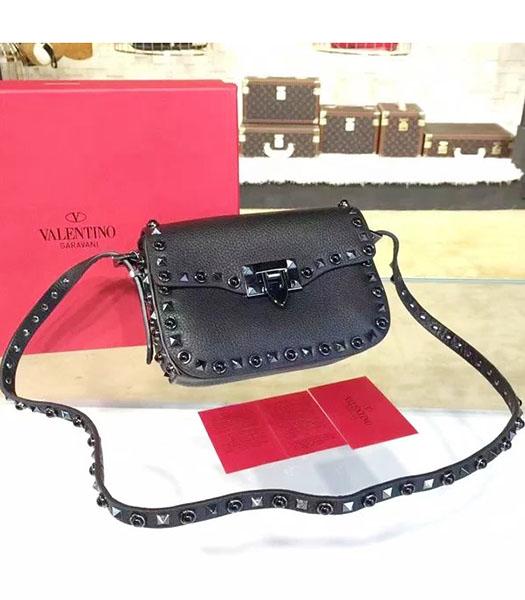 Valentino Calfskin Leather Black Rockstud Agate Small Shoulder Bag