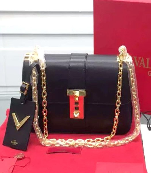 Valentino Chain Shoulder Bag Black Original Leather Golden Chain