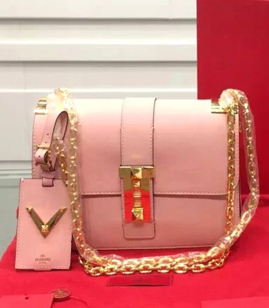 Valentino Chain Shoulder Bag Pink Original Leather Golden Chain