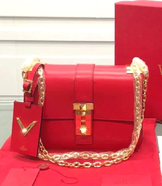 Valentino Chain Shoulder Bag Red Original Leather Golden Chain