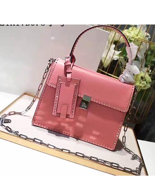 Valentino Dark Pink Original Leather Rivets Decorative 21cm Small Tote Bag