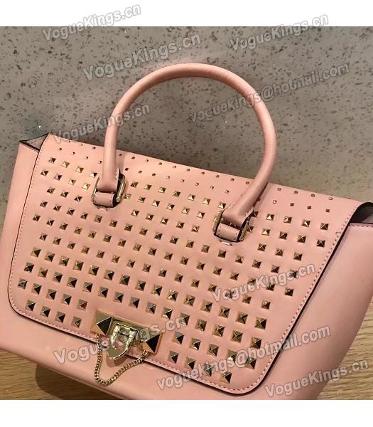 Valentino Demilune Pink Original Leather Rivets Small Tote Bag-6