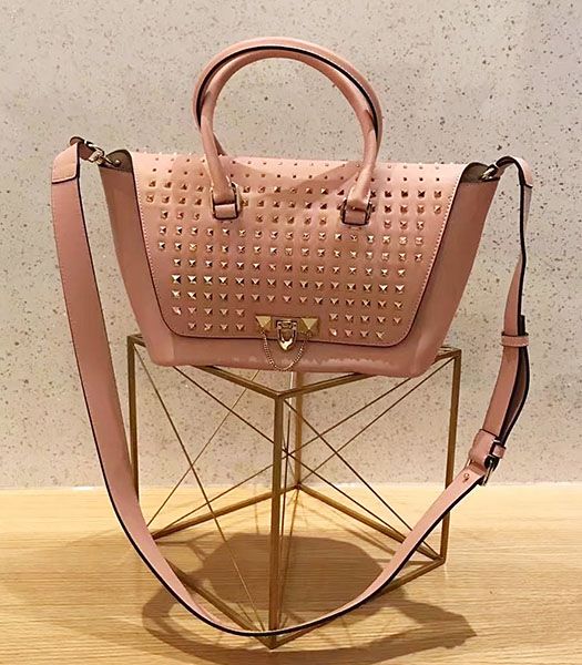 Valentino Demilune Pink Original Leather Rivets Small Tote Bag