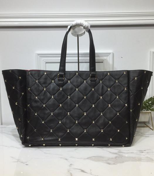 Valentino Garavani Boomstud Rivet Black Soft Lambskin Leather Large Shopping Bag