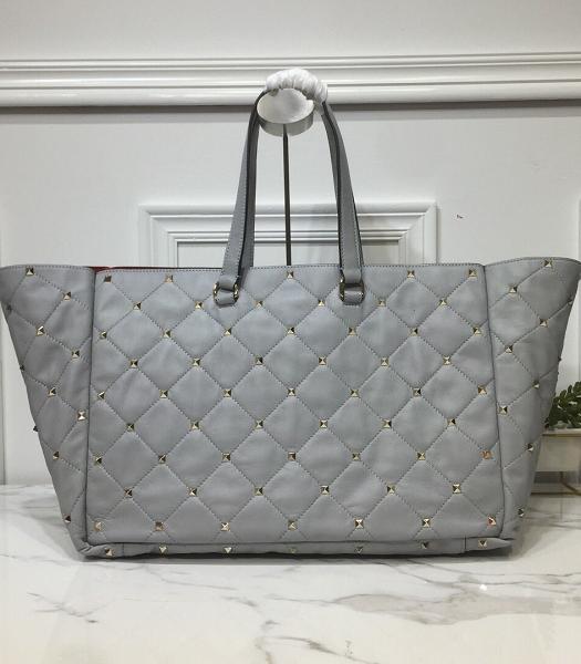 Valentino Garavani Boomstud Rivet Grey Soft Lambskin Leather Large Shopping Bag