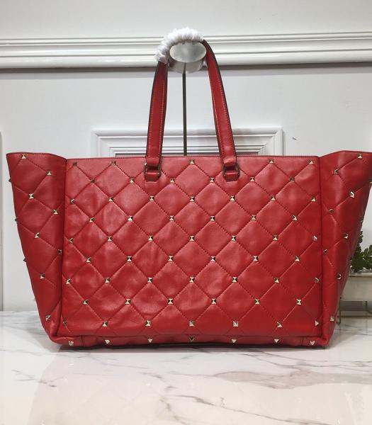 Valentino Garavani Boomstud Rivet Red Soft Lambskin Leather Large Shopping Bag