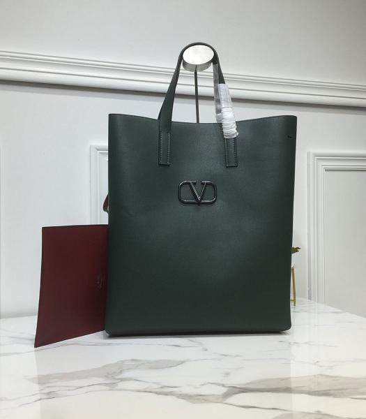 Valentino Garavani Garavani N/S Vring Buckle Dark Green Calfskin Leather Shopping Bag