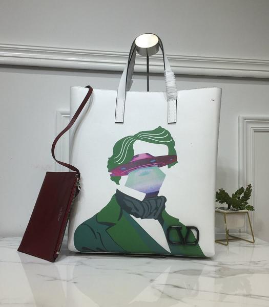 Valentino Garavani Garavani N/S Vring Drawing White Calfskin Leather Shopping Bag