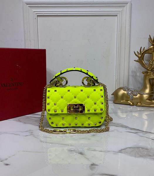 Valentino Garavani Rockstud Spike Yellow Soft Wrinkle Veins Lambskin 14cm Top Handle Chain Bag