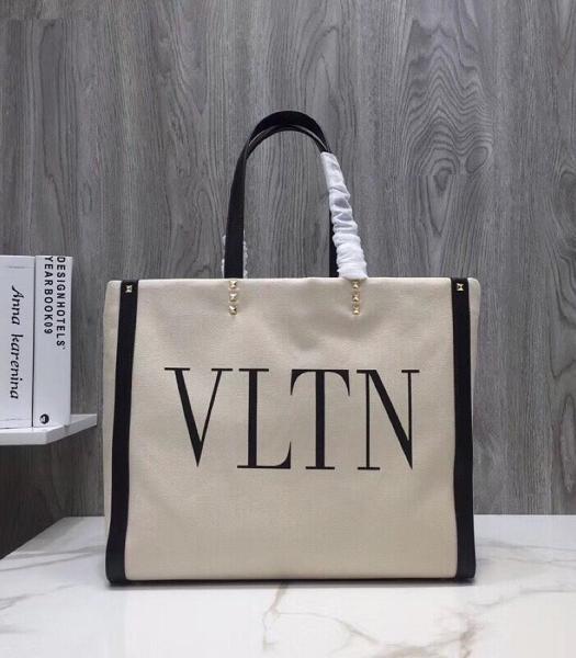 Valentino Garavani VLTN Print Transparent Canvas With Black Original Leather Tote Bag