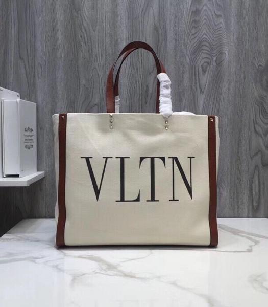 Valentino Garavani VLTN Print Transparent Canvas With Brown Original Leather Tote Bag