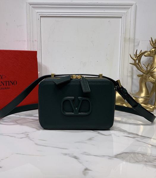Valentino Garavani Vsling Dark Green Plain Calfskin Leather Small Camera Shoulder Bag
