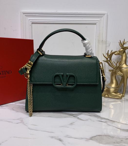 Valentino Garavani Vsling Green Palm Veins Calfskin Leather Tote Bag