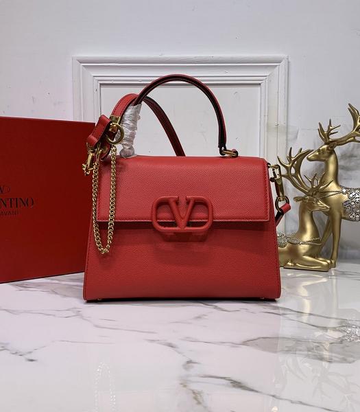 Valentino Garavani Vsling Red Palm Veins Calfskin Leather Tote Bag
