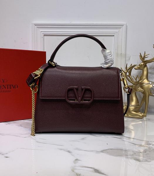Valentino Garavani Vsling Wine Red Palm Veins Calfskin Leather Tote Bag