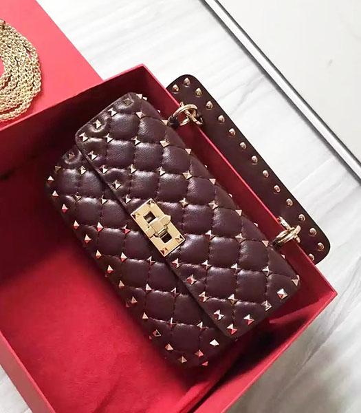 Valentino Golden Rivets Sheepskin Leather 20cm Small Bag Jujube Red