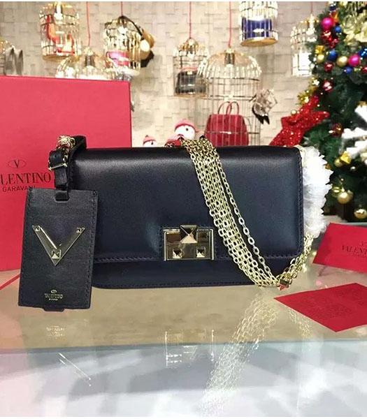 Valentino Latest Design Black Leather Shoulder Bag Golden Chain