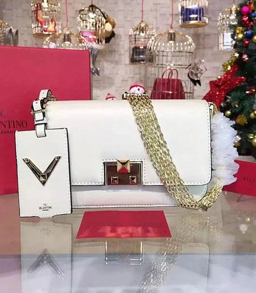 Valentino Latest Design White Leather Shoulder Bag Golden Chain