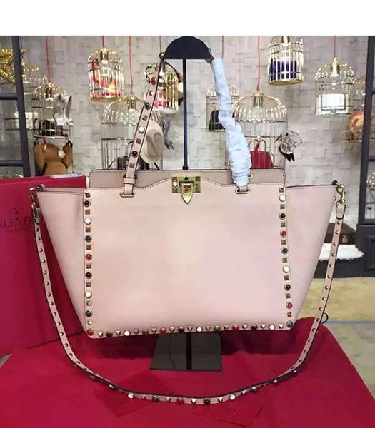 Valentino Light Pink Leather Rockstud Colorful Rivets Tote Bag