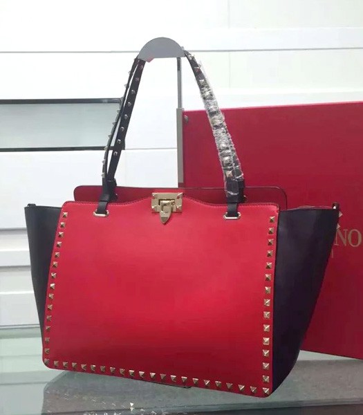 Valentino Medium Tote Bag Black/Red Original Leather Golden Nail