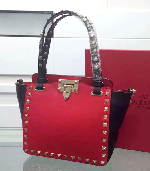 Valentino Mini Tote Bag Black/Red Original Leather Golden Nail