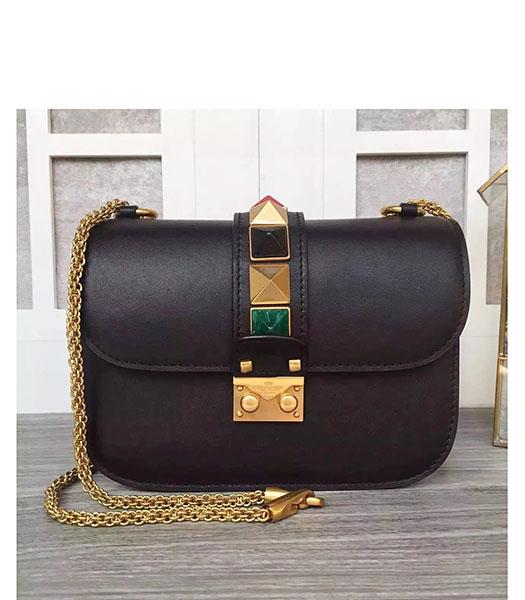 Valentino Noir Mini Colorful Rivets Shoulder Bag Black Calfskin Leather