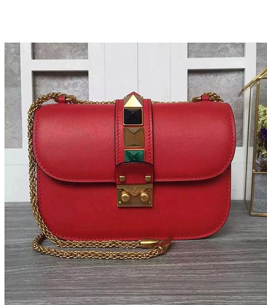 Valentino Noir Mini Colorful Rivets Shoulder Bag Red Calfskin Leather