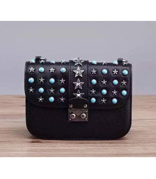 Valentino Noir Mini Turquoise Stars Shoulder Bag Black Calfskin Leather