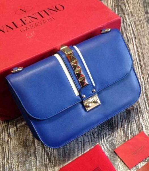 Valentino Noir Shoulder Bag With Blue Original Leather Golden Chain